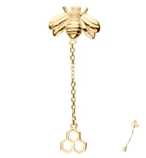 14kt Gold Bee Dangle Honeycomb Threadless Top