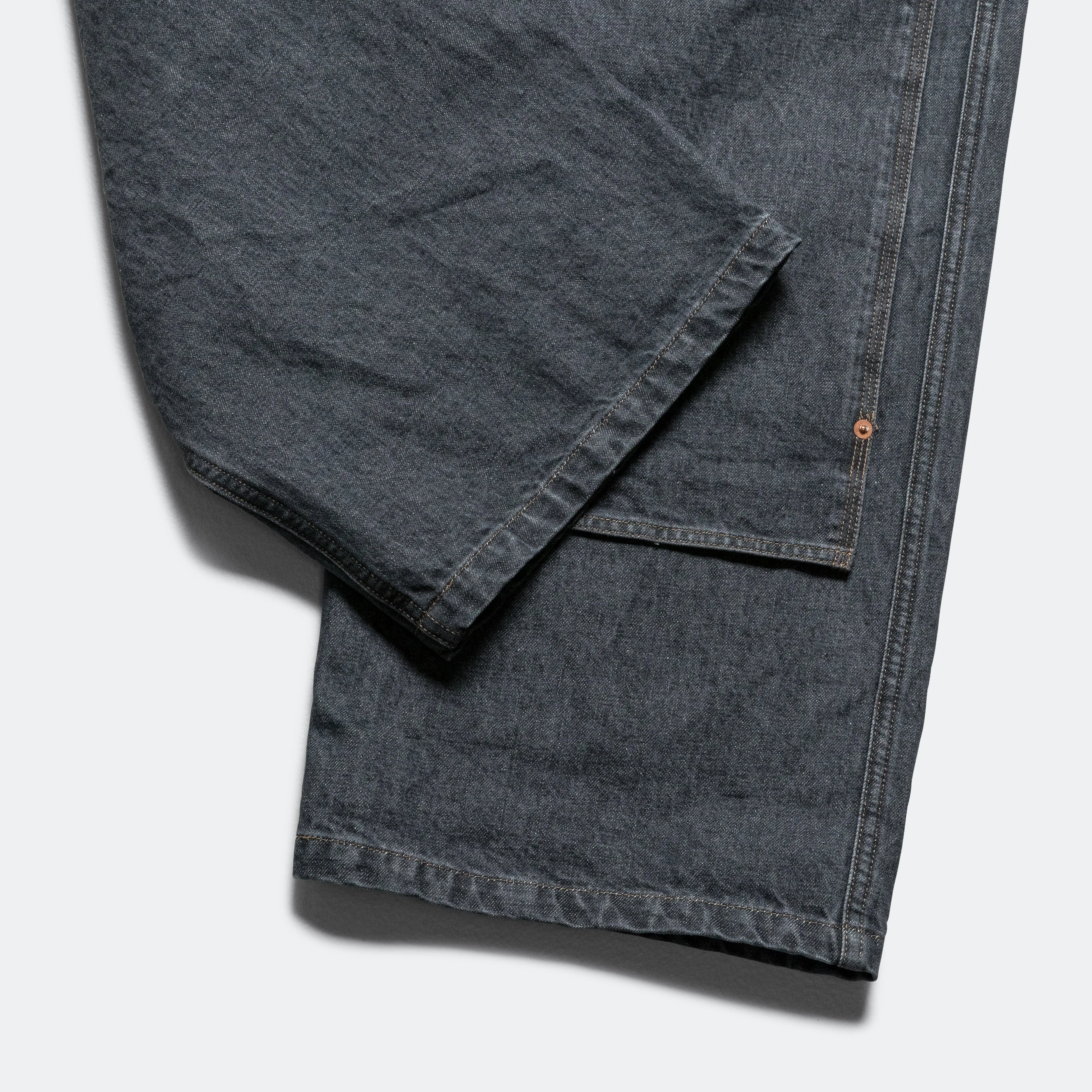 14oz BLKxECR Denim W-Knee EASY Pants - Black