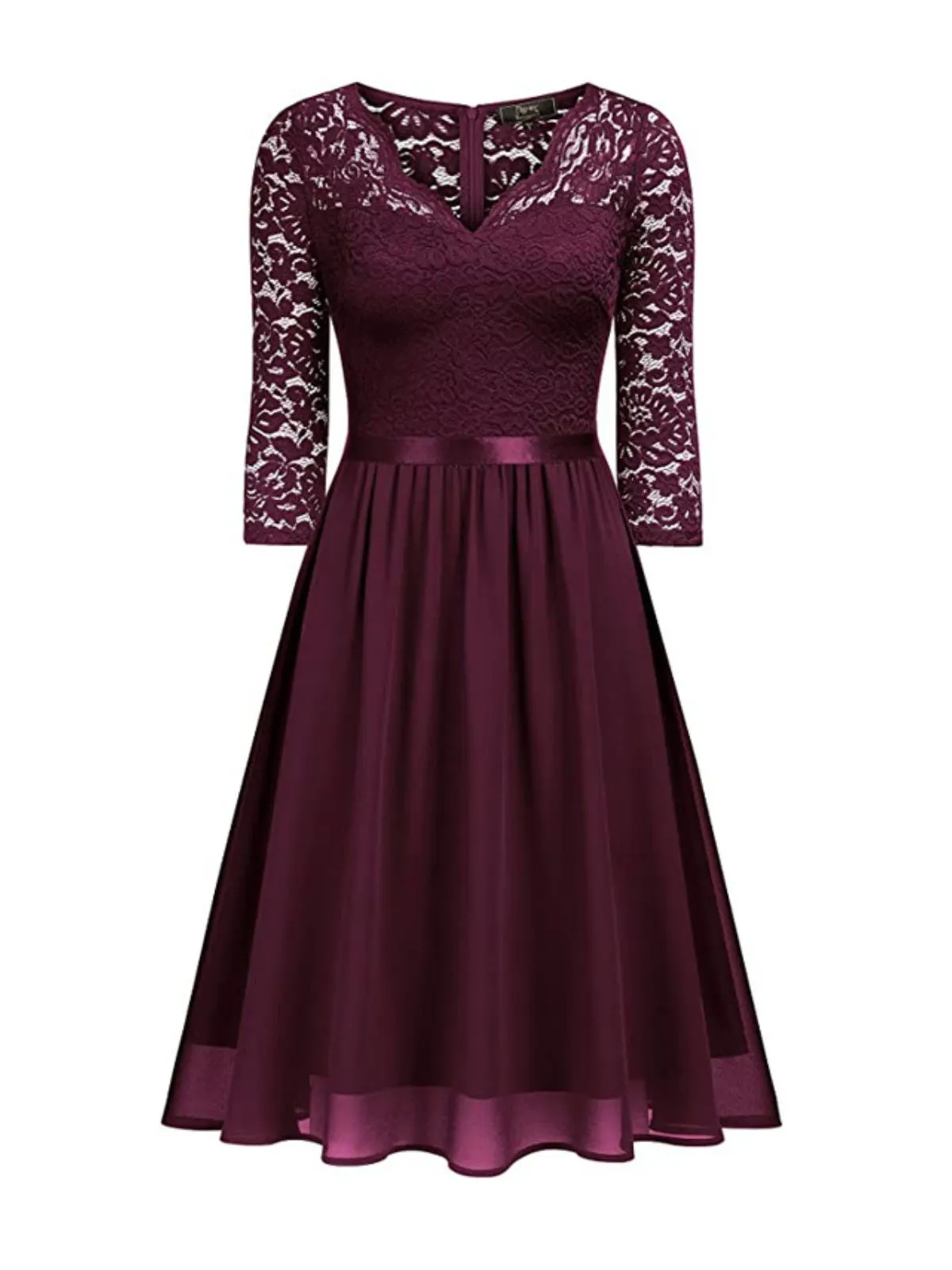 1950s V-Neck Lace Tucked-In Waist Dress