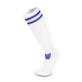 3 Pack Men's White Football Socks with Blue Striped