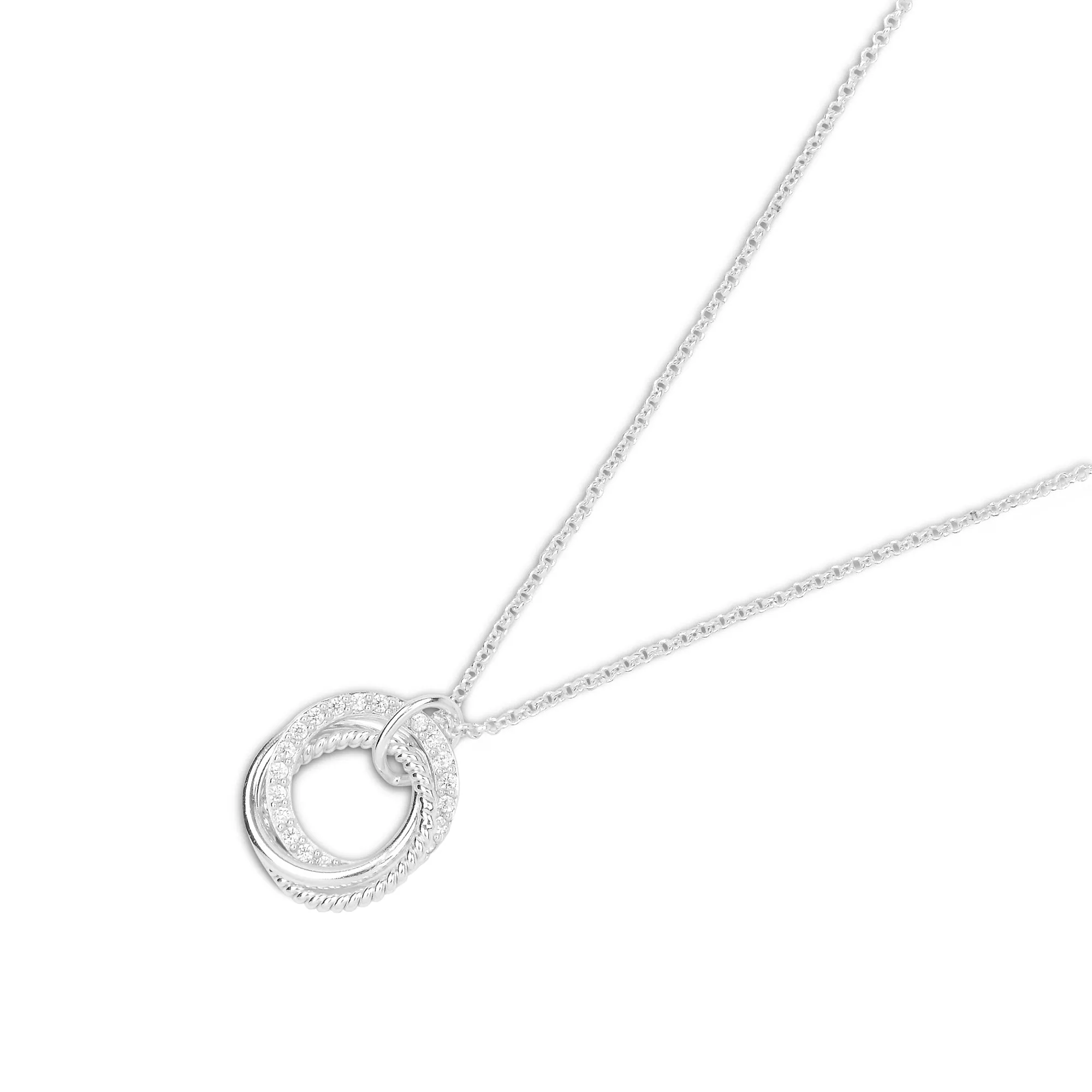 925 Sterling Silver-Plated Sparkle Twist Circle Necklace