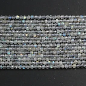 A Grade Micro Faceted Natural Labradorite 2mm Round Beads 3mm Round Beads 4mm  5mm Round Beads Small Faceted Gemstone Beads 16" Strand