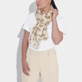 Abstract Flower Foil Print Scarf | Light Taupe & Gold