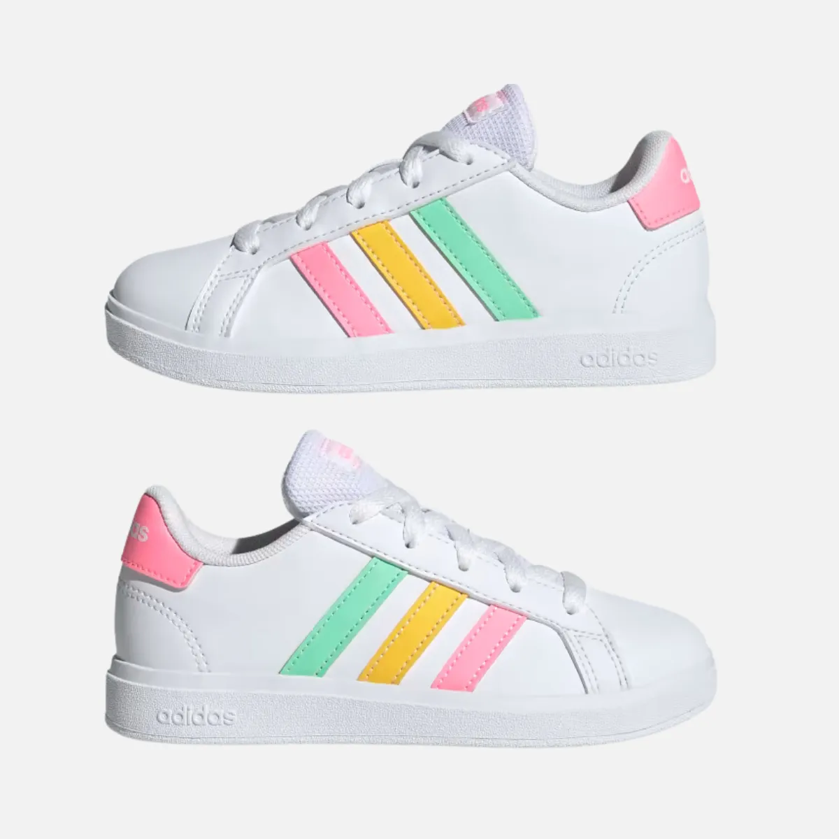 Adidas Essentials GRAND COURT 2.0 Kids Unisex Shoes BOY AND GIRL (8-16 YEAR) -Cloud White/Pulse Mint/Beam Pink