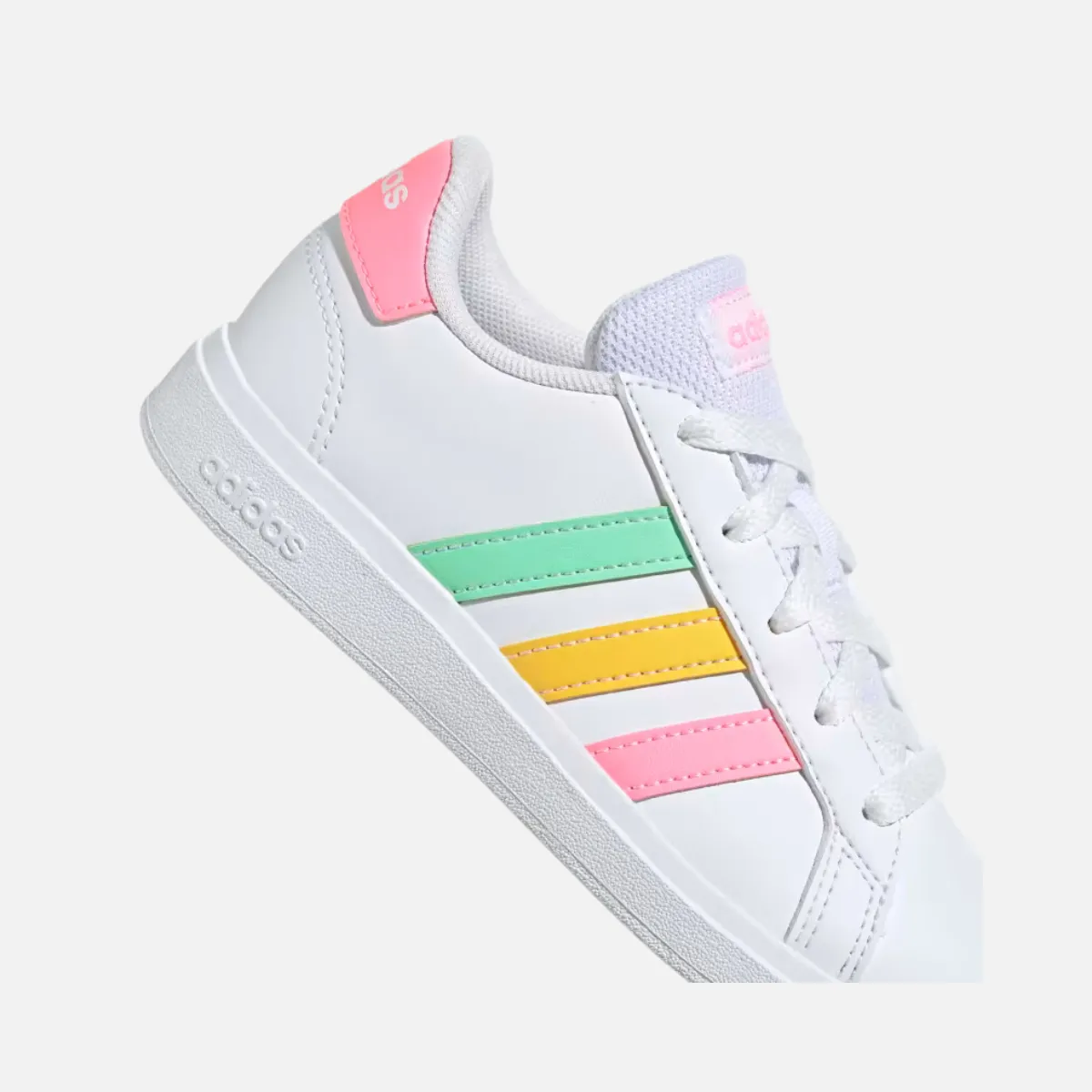 Adidas Essentials GRAND COURT 2.0 Kids Unisex Shoes BOY AND GIRL (8-16 YEAR) -Cloud White/Pulse Mint/Beam Pink