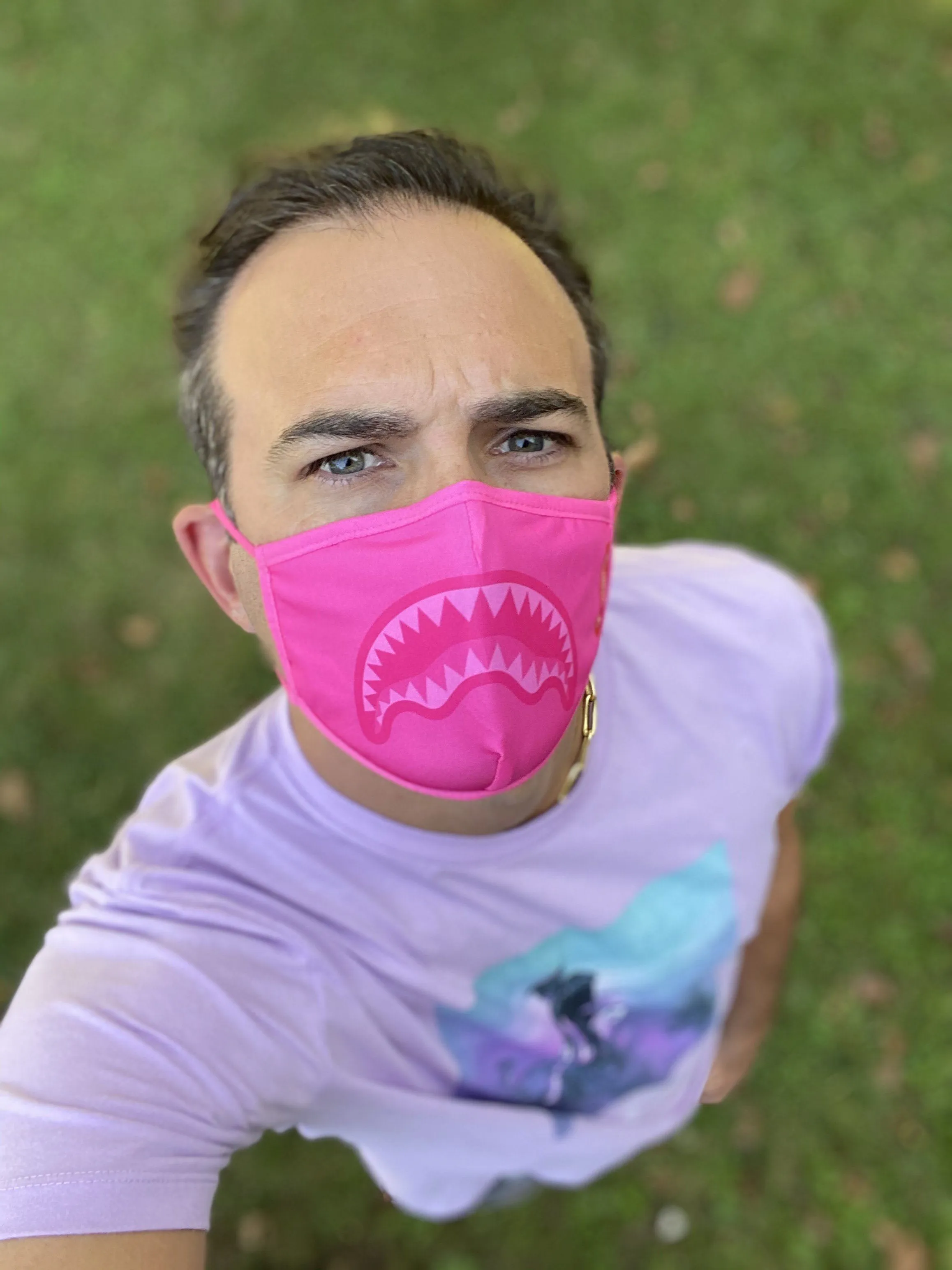 ADULT PINK SHARK FORM-FITTING FACE MASK