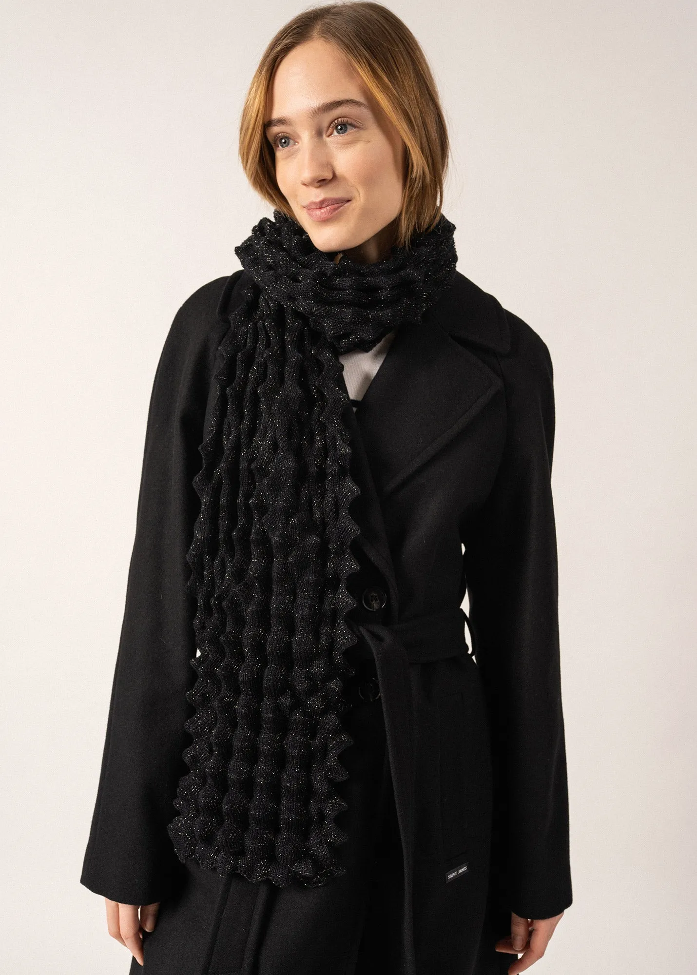 Alvéole Long Honeycomb Effect Scarf - in blended wool (ECUME/NAVY)