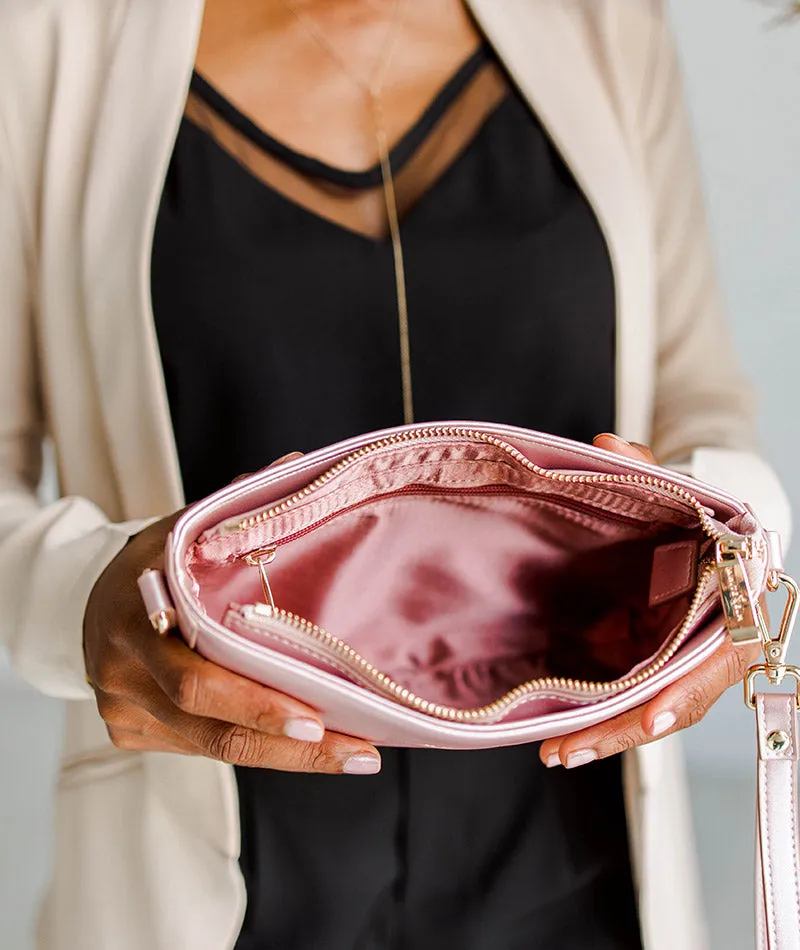 Ara Convertible Crossbody Clutch - Pink Metallic