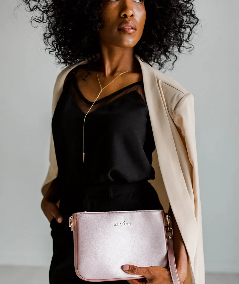 Ara Convertible Crossbody Clutch - Pink Metallic