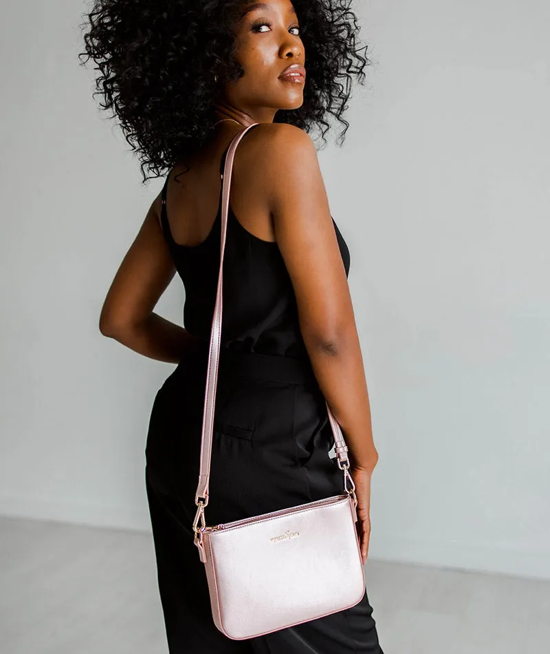 Ara Convertible Crossbody Clutch - Pink Metallic