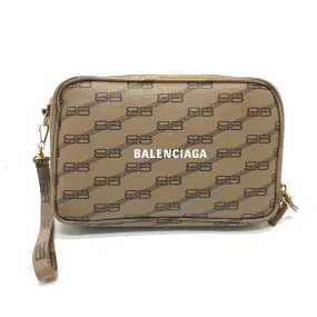 BALENCIAGA Clutch bag 644432 leather Brown logo Every day Women Used Authentic