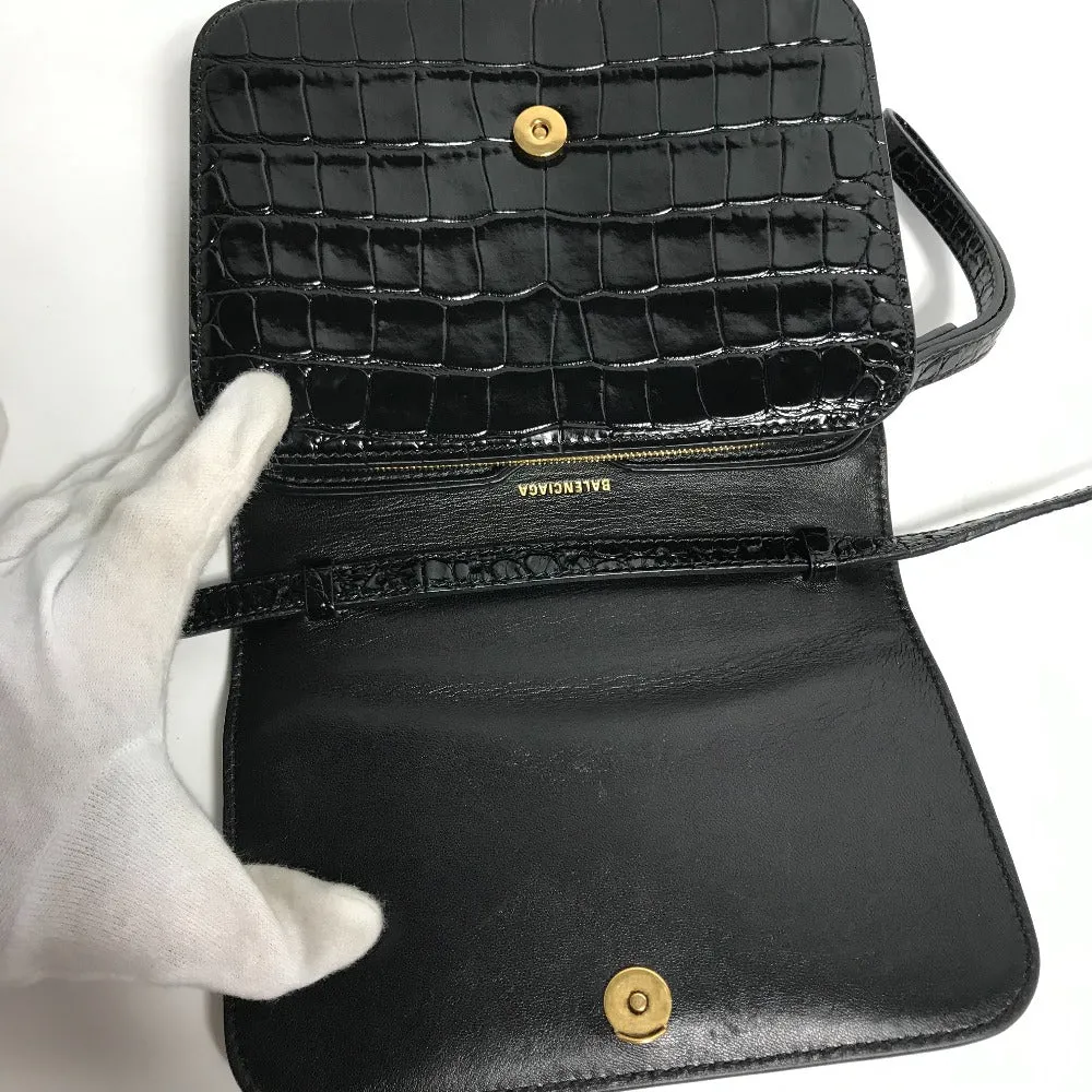 BALENCIAGA Shoulder Bag 592898 Embossed leather black 2WAY clutch bag pouch B logo quilting Women Used Authentic