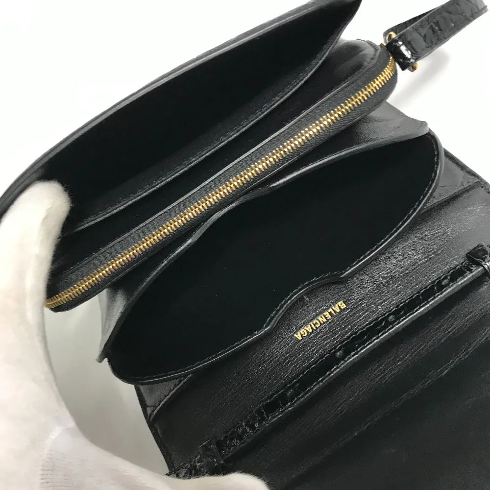 BALENCIAGA Shoulder Bag 592898 Embossed leather black 2WAY clutch bag pouch B logo quilting Women Used Authentic