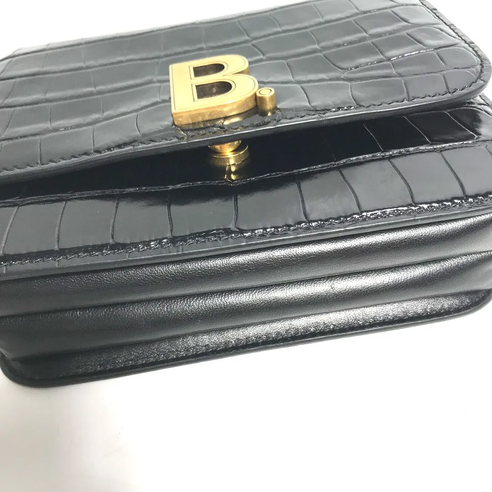 BALENCIAGA Shoulder Bag 592898 Embossed leather black 2WAY clutch bag pouch B logo quilting Women Used Authentic