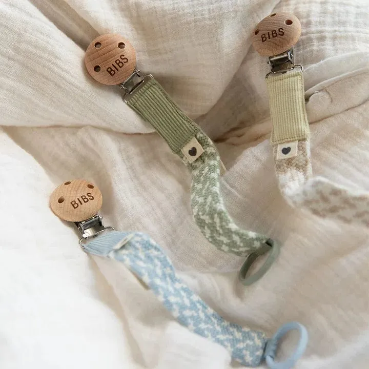 BIBS Pacifier Clip (Braided) - Sage/Ivory