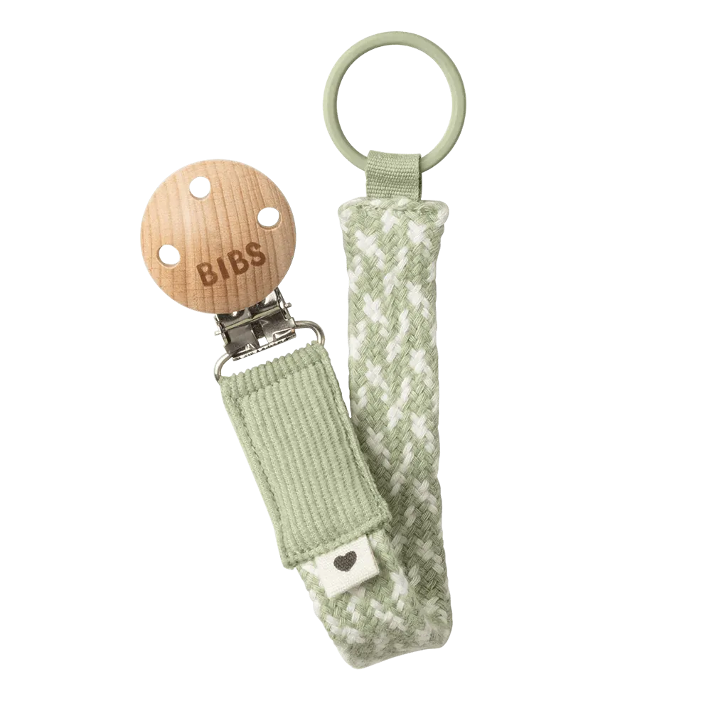 BIBS Pacifier Clip (Braided) - Sage/Ivory