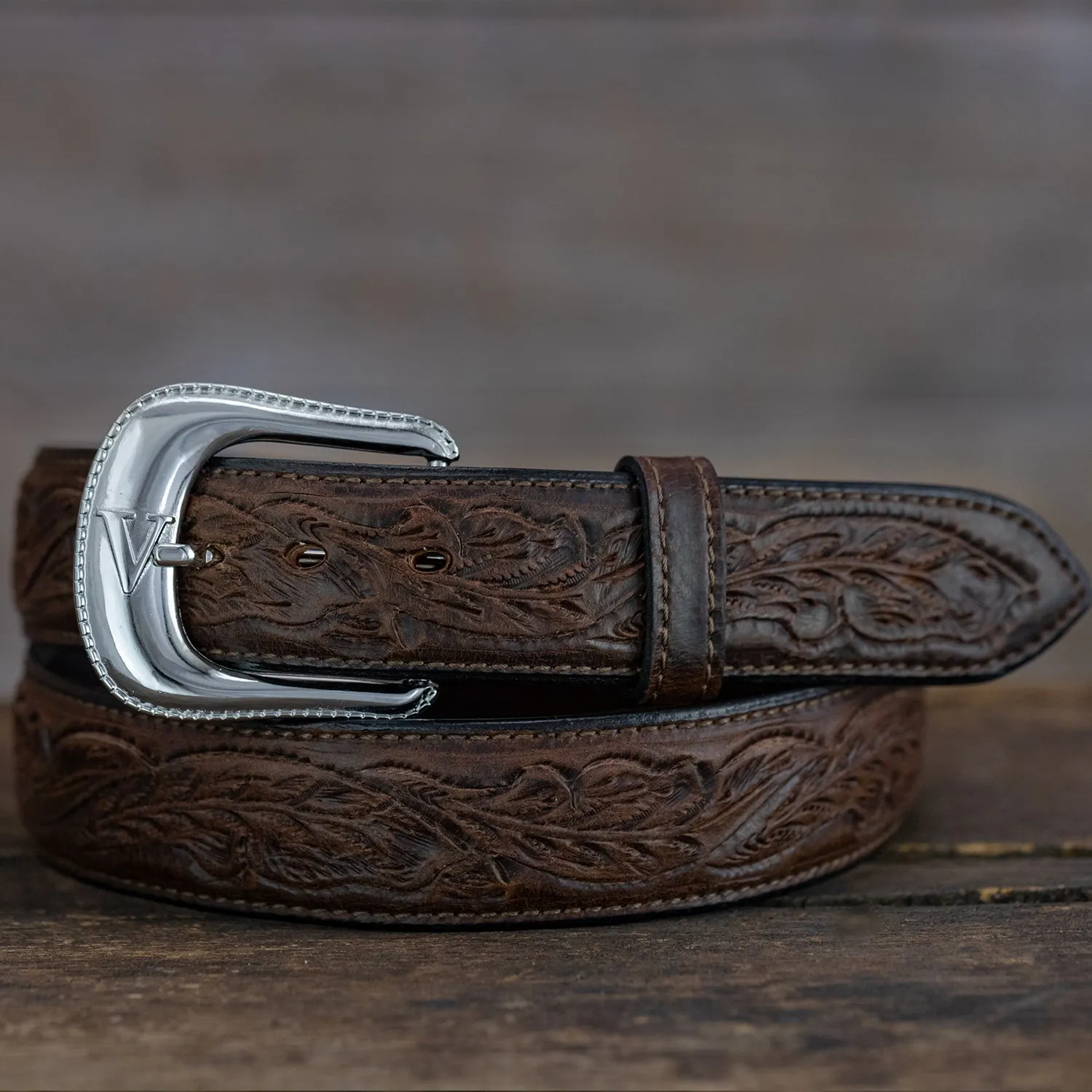 Bison Tooled Oak Leaf Belt