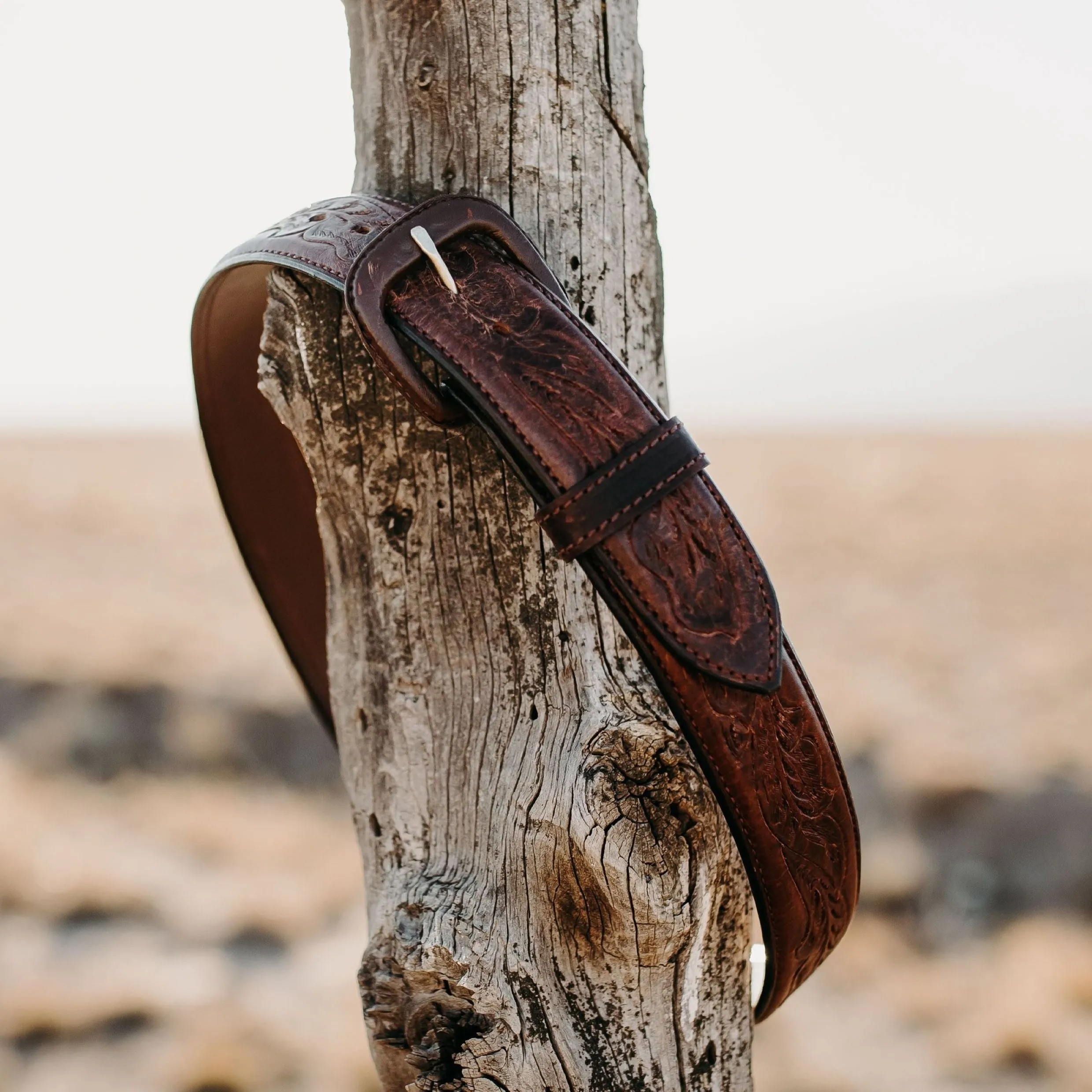 Bison Tooled Oak Leaf Belt