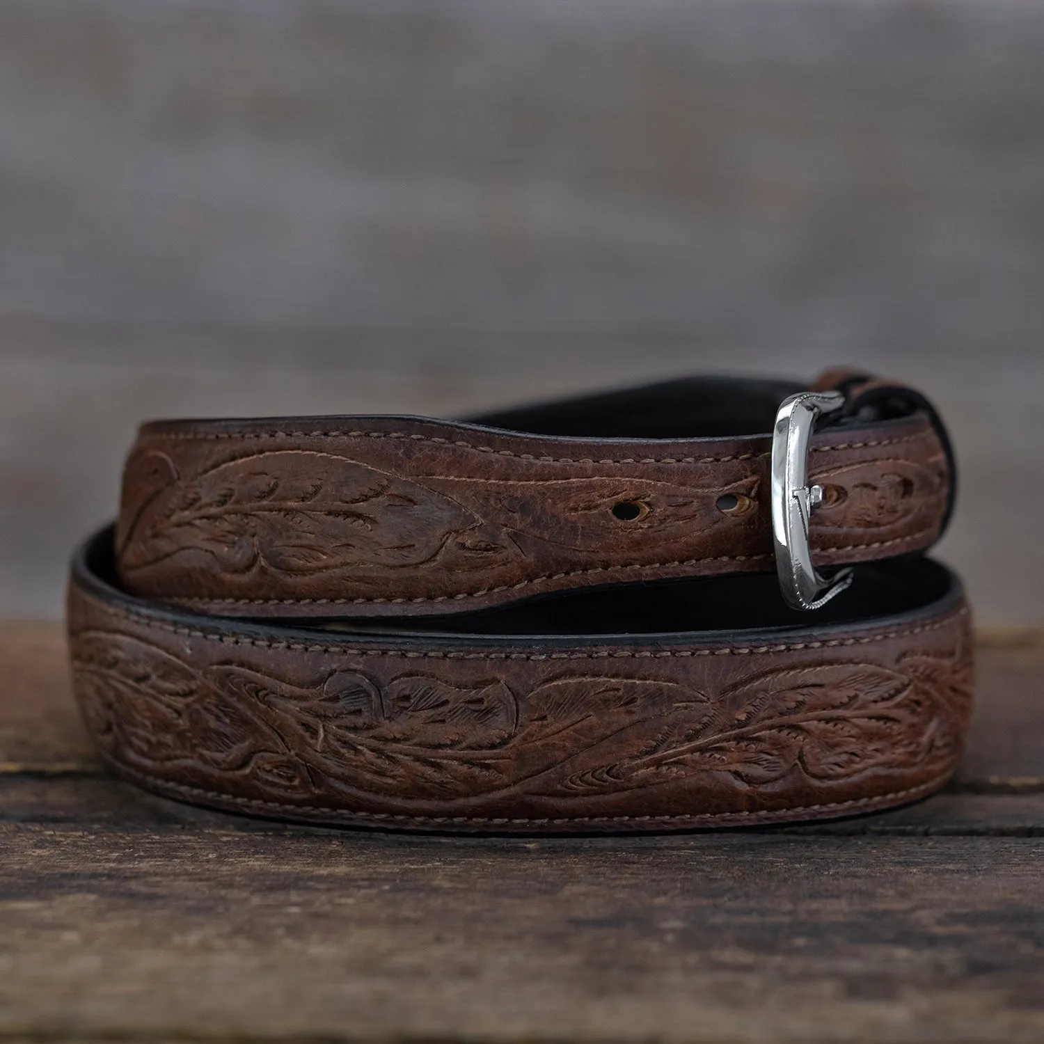 Bison Tooled Oak Leaf Belt