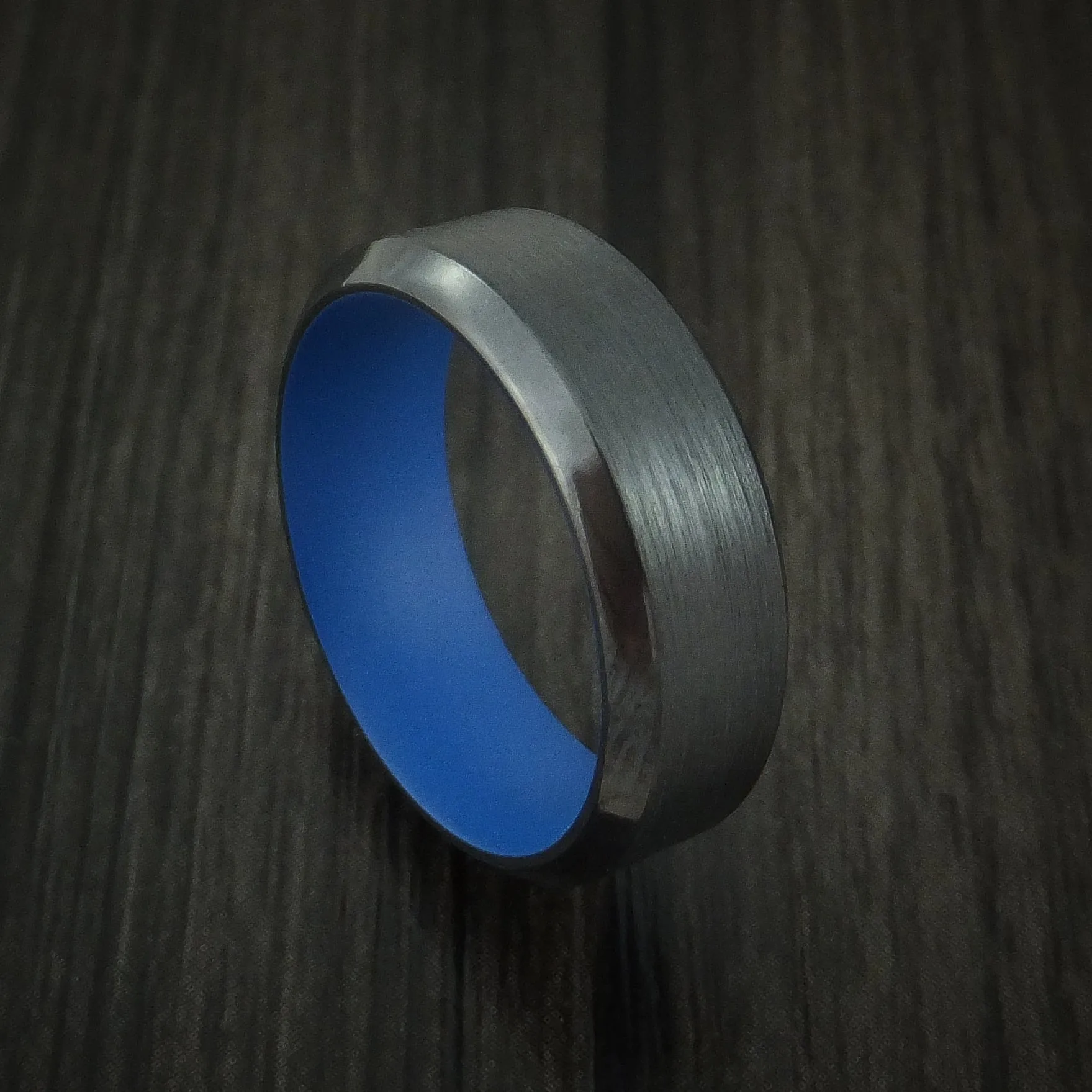 Black Titanium Men's Ring with Ridgeway Blue Cerakote Sleeve Custom Made Band