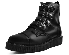 Black TUKskin Skull Buckle Pointed Boot