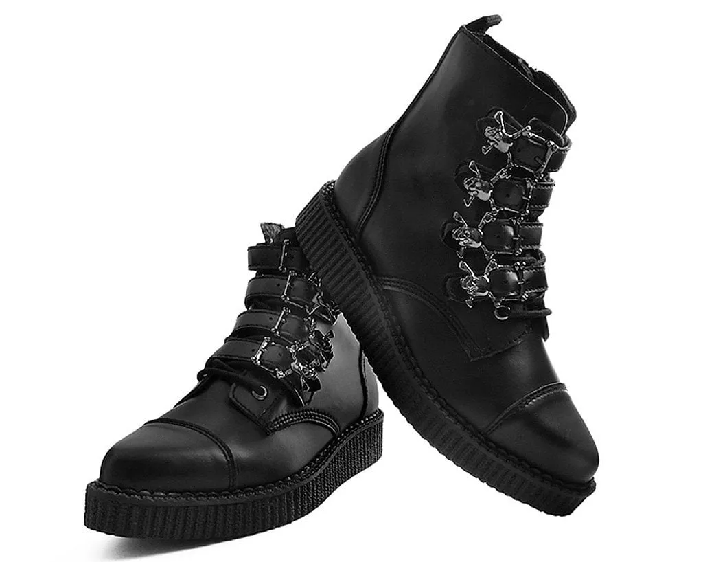 Black TUKskin Skull Buckle Pointed Boot