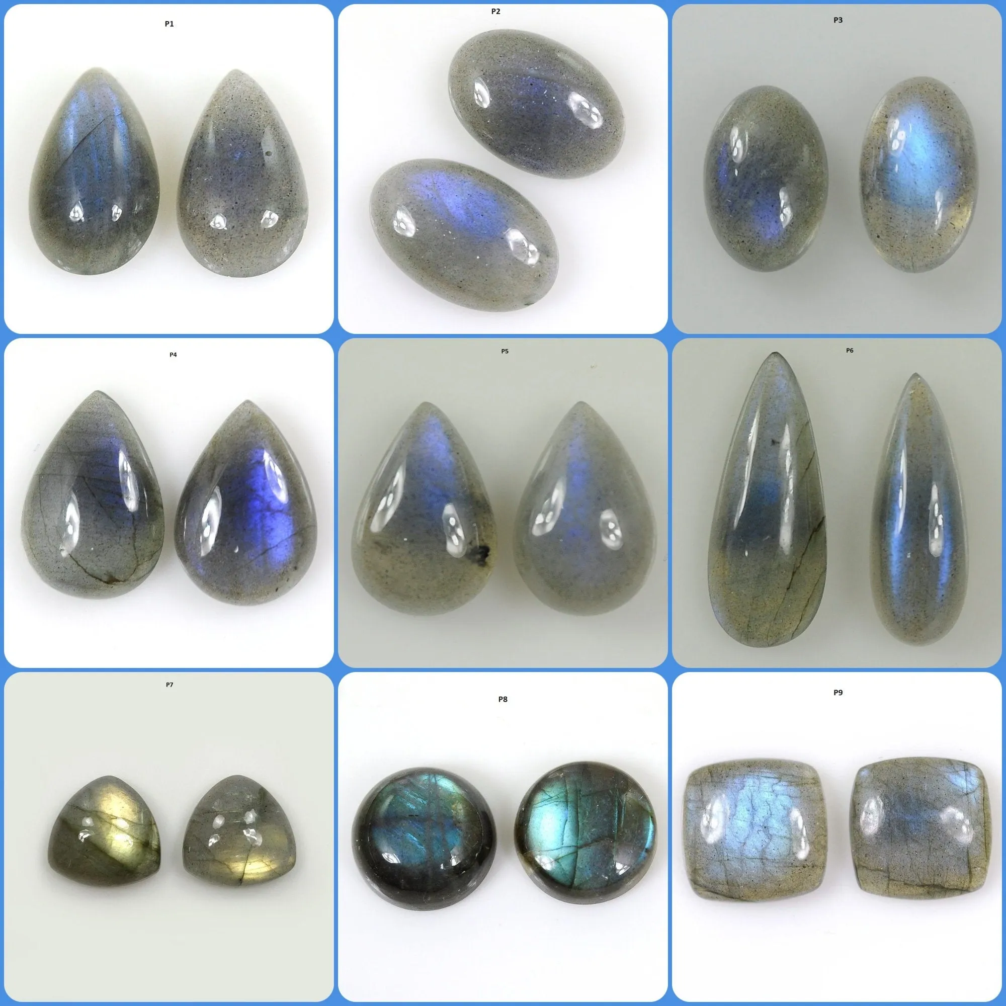 BLUE LABRADORITE Gemstone Cabochon : Natural Untreated Unheated Labradorite Multi Shapes Cabochon Pair/2pcs (With Video)