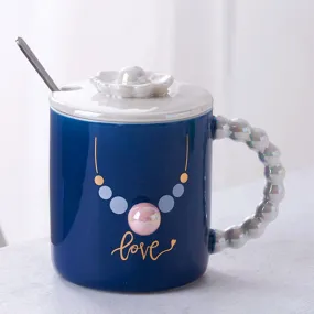 Blue Love Necklace Flower Ceramic Mug Cup