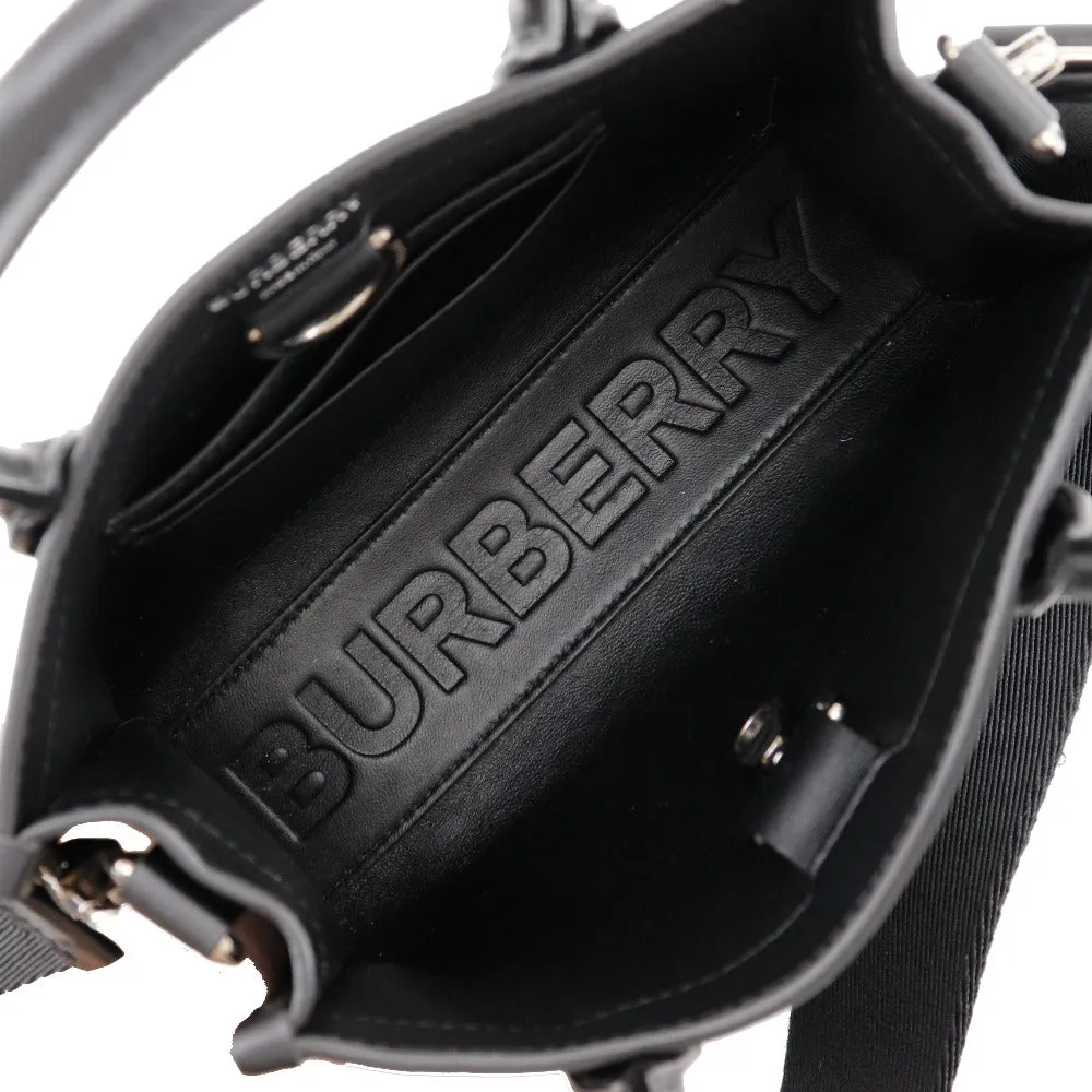 BURBERRY Handbag Calfskin black 2WAYShoulder Embossed Check Women Used Authentic