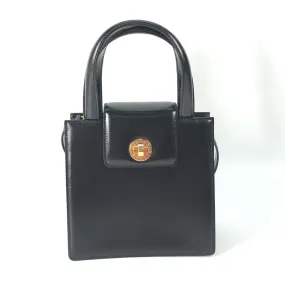 BVLGARI Handbag leather black logo 2WAY Women Used Authentic