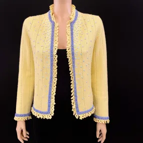 CHANEL 05C Yellow Blue Pearl Cashmere Cable Knit Jacket Size 40 | 6