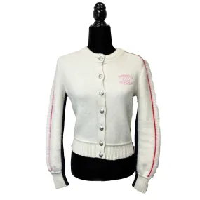 Chanel 21-22FW Varsity Sweater Jacket - Ivory Pink CC / Racer Trim - 34 US 2