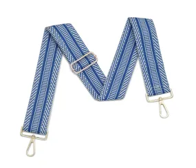 Crossbody Strap - Light Blue and White Chevron (Silver Hardware)