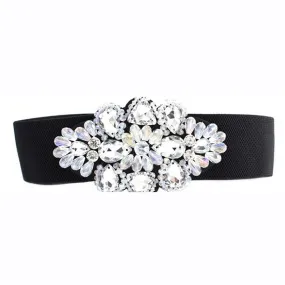 Dance America B002 Black Elastic Belt with Large Crystal Rhinestone Accent in Stock