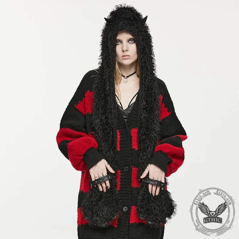 Devil Horns Bear Claw Hooded Scarf