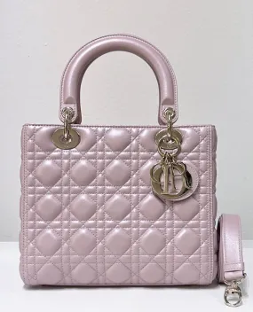 Dior Medium Lady Dior in Pearly Lotus Pink Lambskin GHW