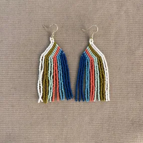 Dolly Stripe Beaded Fringe Earrings, Coastal