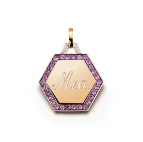 Dora Pink Sapphire and Diamond Hexagon Pendant (Engravable)