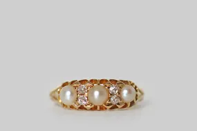 Edwardian Era Pearl & Diamond Half Hoop Ring