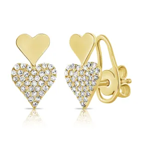 Elongated Pave Double Heart Studs