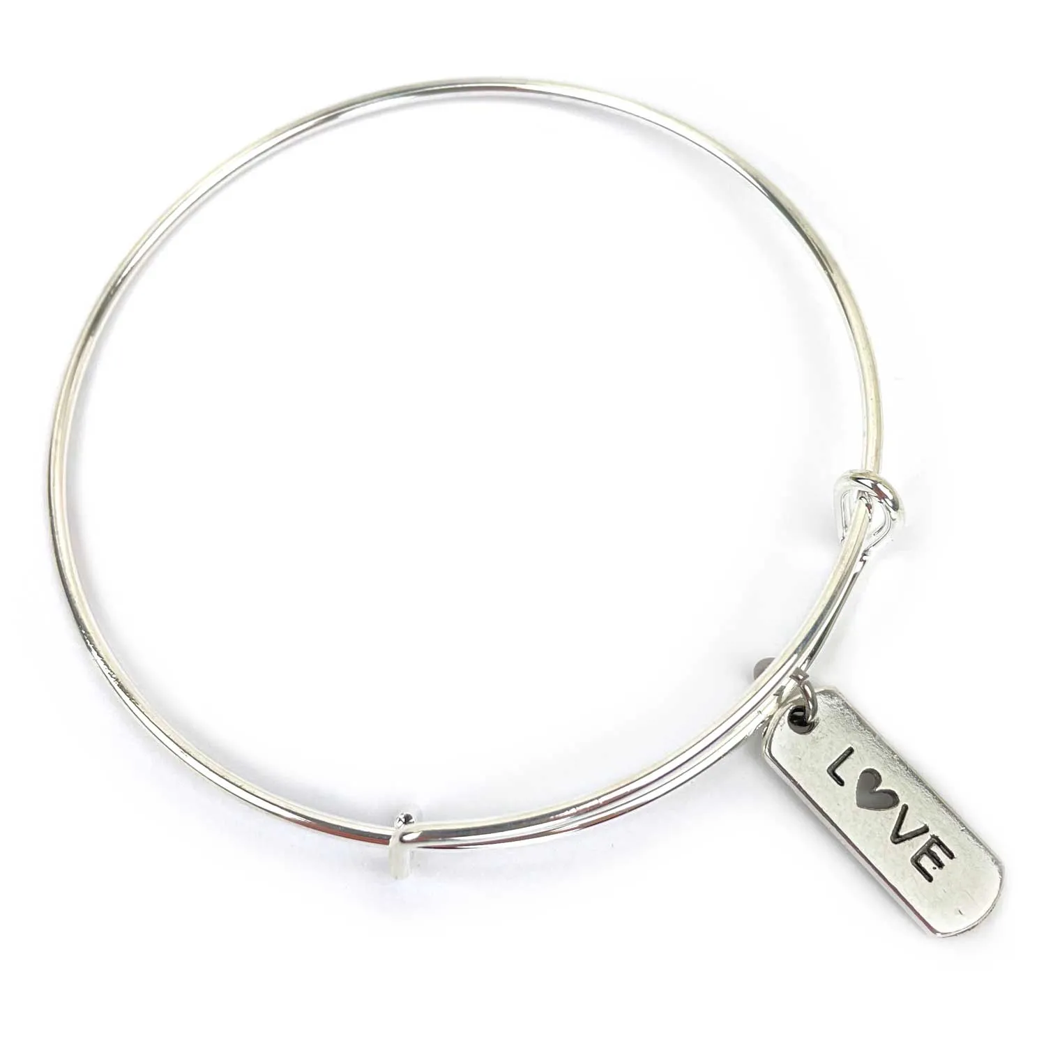 Enough, Faith, Family, Fearless, Forever, Word Scripture Charm Bangle Bracelet - Christian Affirmations Jewelry, Silver