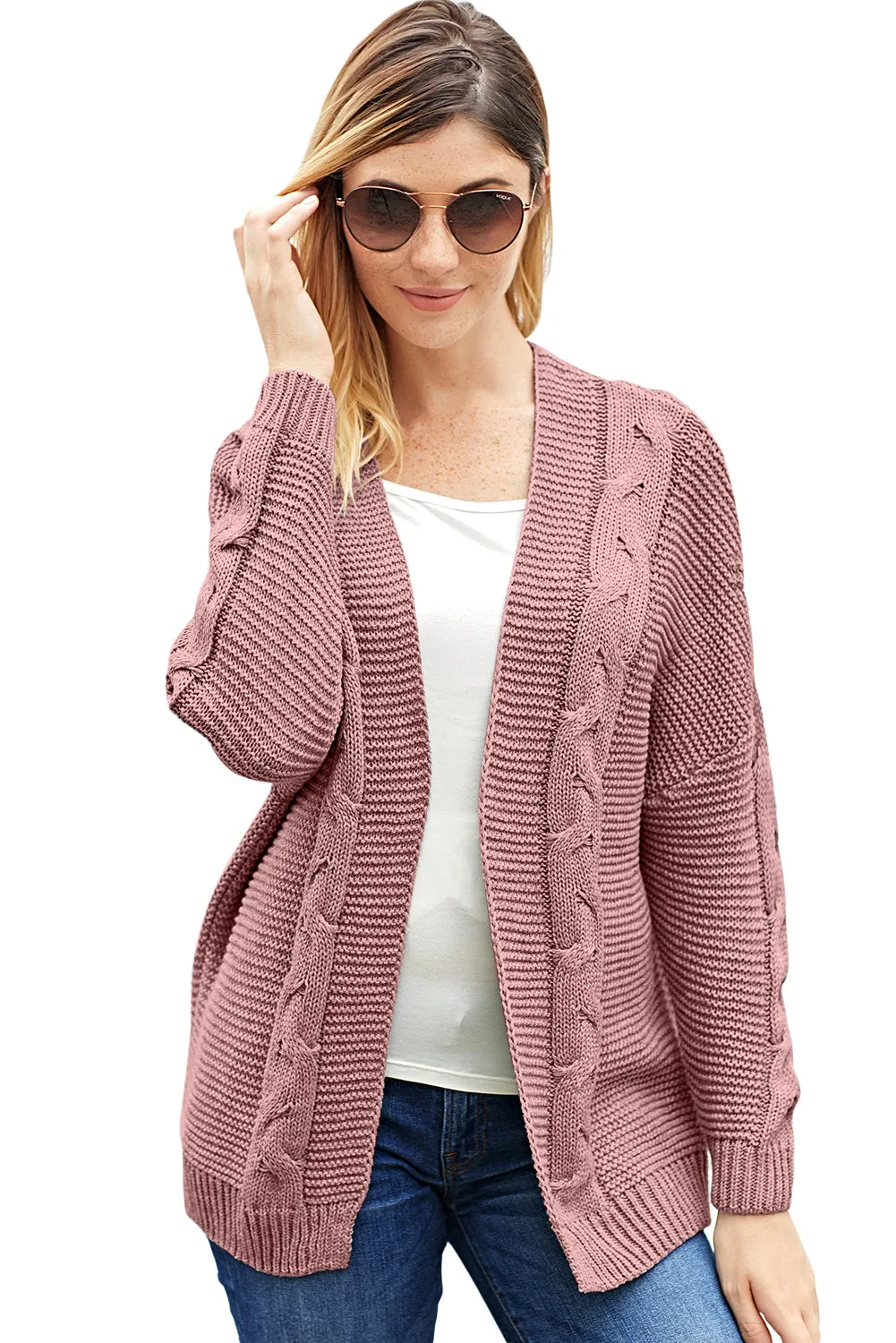 Fashion Pink Chunky Wide Long Sleeve Knit Cardigan