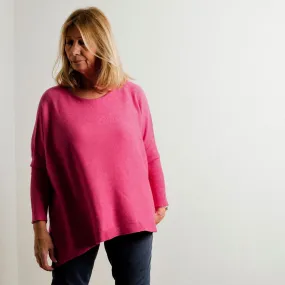 Fuchsia Pink Supersoft Tapered Batwing Sleeve Fine Knit Round Neck Easy Wear Jumper