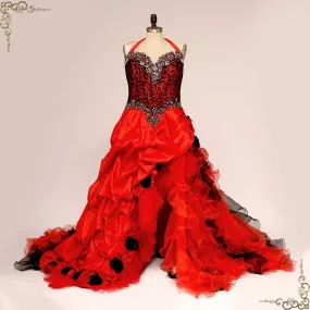 Gothic Fantasy Red High Low Wedding Dress | ADARA