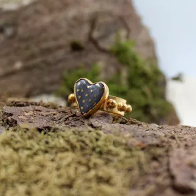 Handmade Adjustable Ring, Porcelain Black Heart.