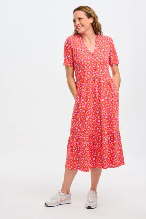 Heather Jersey Midi Smock Dress - Red, Summer Leopard