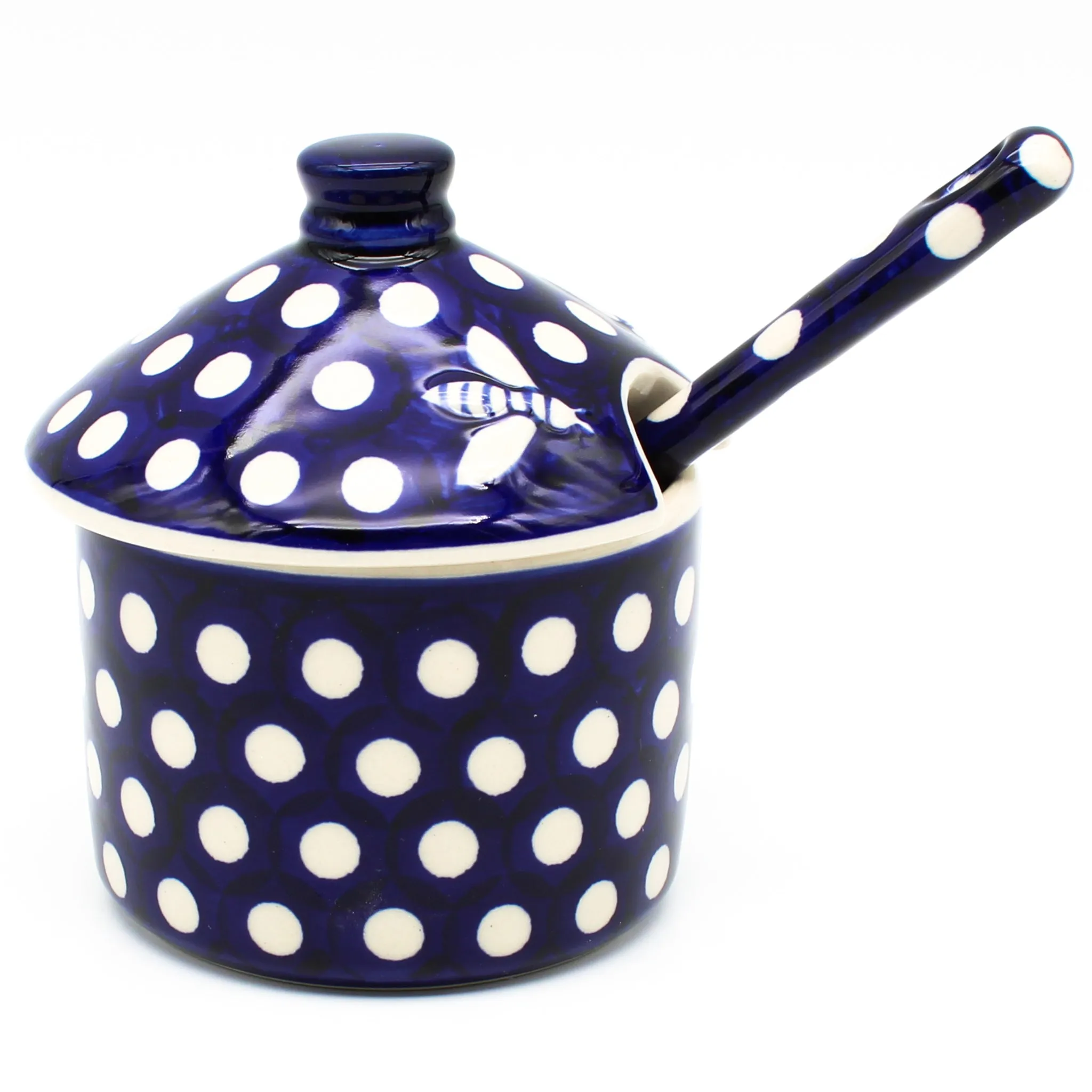 Honey Jar w/Cover in White Polka-Dot