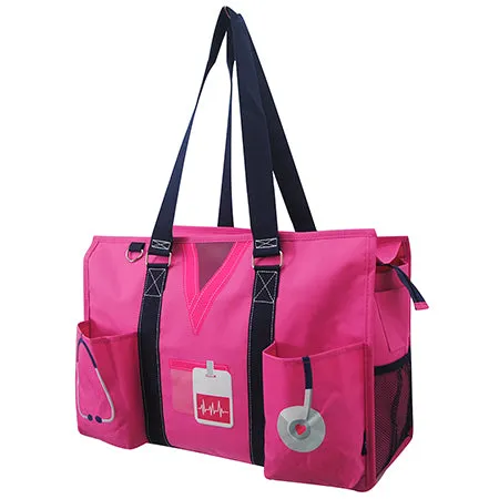 Hot Pink Nurse Life NGIL Zippered Caddy Large Organizer Tote Bag