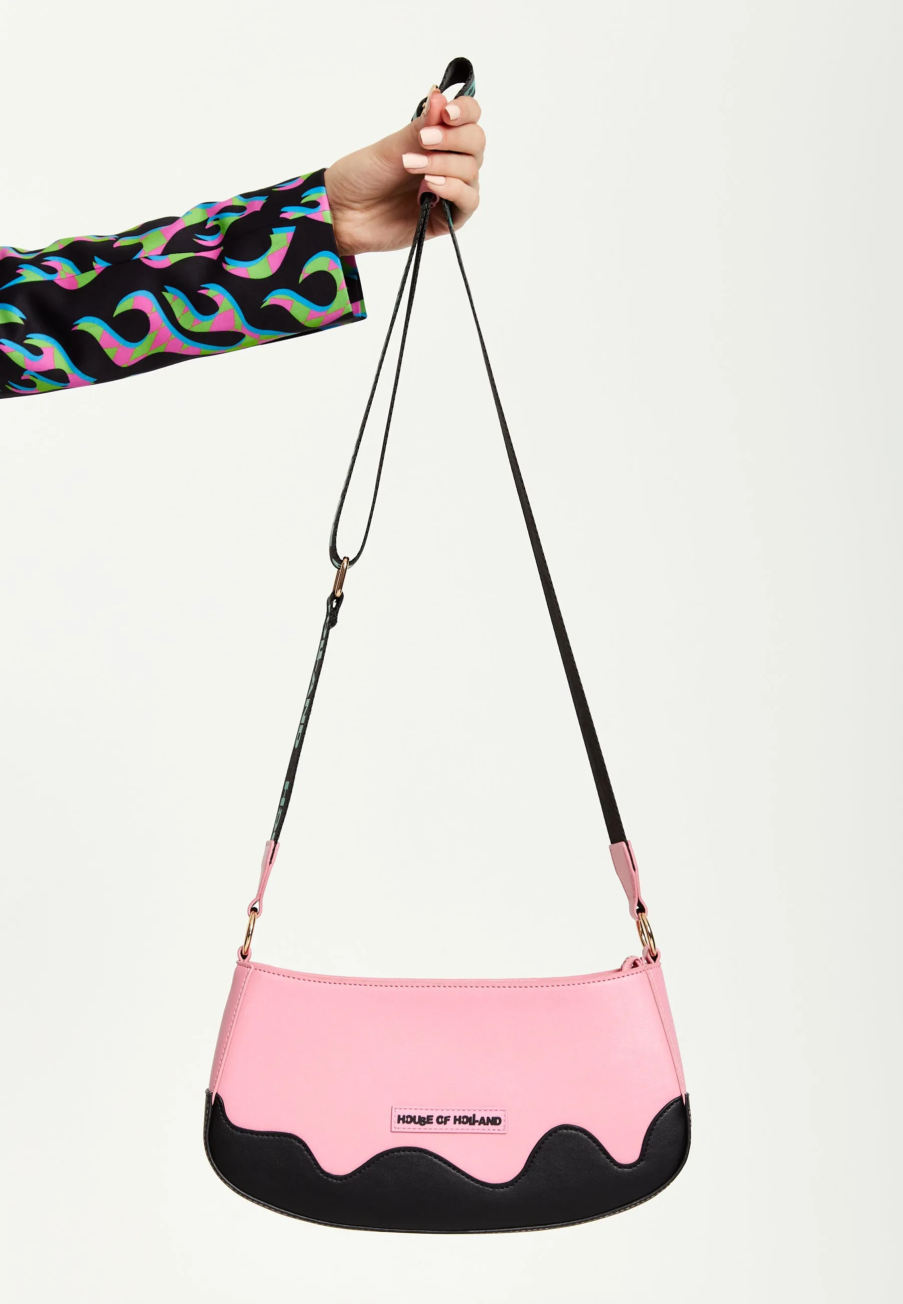 House Of Holland Baby Pink Cross Body Bag With Printed Logo