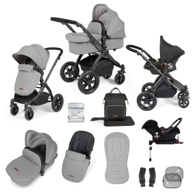 Ickle Bubba Stomp Luxe All-in-One Travel System with Isofix Base (Galaxy) -  Black/Pearl Grey/Black